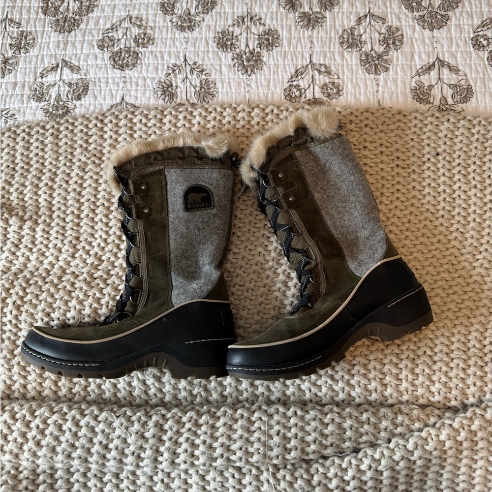 Sorel Gray and Black Fur-Trimmed Boots